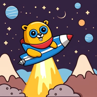 Go Blue Gopher riding on a rocket to space.