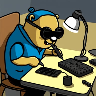 Go Blue Gopher soldering a circuit