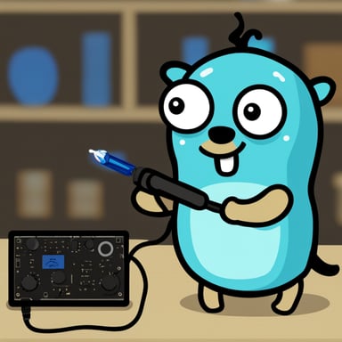 Go Blue Gopher soldering a circuit