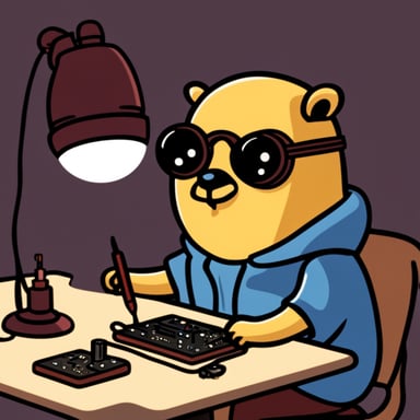 Go Blue Gopher soldering a circuit
