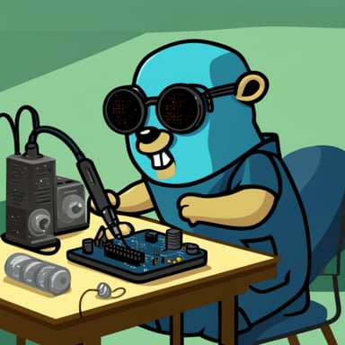Go Blue Gopher soldering a circuit