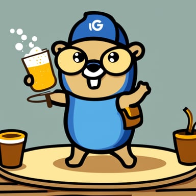 Go Blue Gopher toasting Google logo.