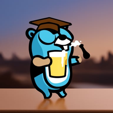 Go Blue Gopher toasting Google logo.