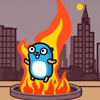 Go Blue Gopher burning Google logo