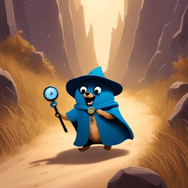 A go blue gopher enveloped in mystery, cloaked and holding a compass, embarking on a secret quest.