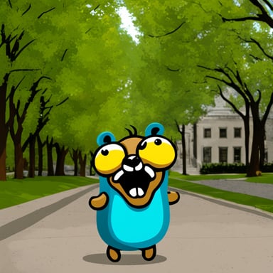 Go Blue Gopher with horns and a snarl.