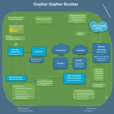 A go blue gopher routes packages between endpoints in complex IT networks.