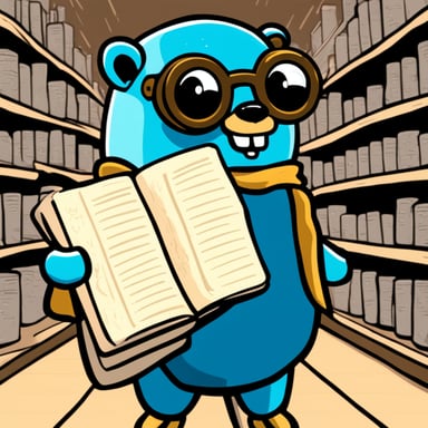 Go Blue Gopher stands in the middle of Silicon Valley in cyberpunk style and holds lists in both hands.
