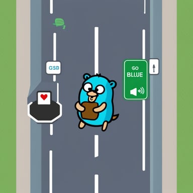 Go Blue Gopher sits on one side of the intersection, encrypts the SSL certificate, and transfers packets to another Go Blue Gopher sitting on the other side of the intersection.