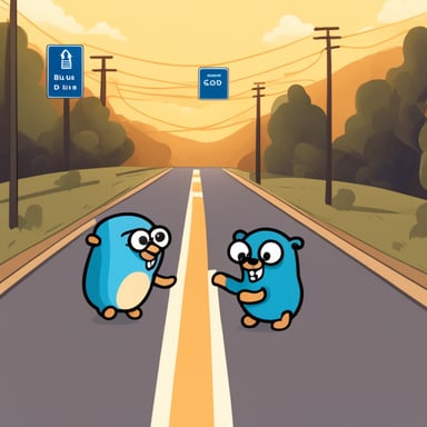 Go Blue Gopher sits on one side of the intersection, encrypts the SSL certificate, and transfers packets to another Go Blue Gopher sitting on the other side of the intersection.