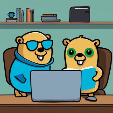 The go blue gopher encrypts the SSL certificate and transfers packets to another gopher sitting opposite.