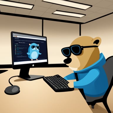 The go blue gopher encrypts the SSL certificate and transfers packets to another gopher sitting opposite.