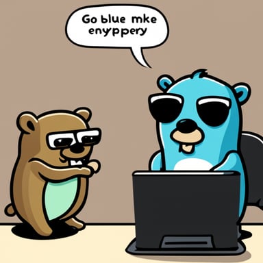 The go blue gopher encrypts the SSL certificate and transfers packets to another gopher sitting opposite.