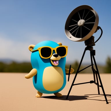 Go blue gopher wearing sunglasses looking at a satellite antenna.