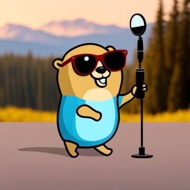 Go blue gopher wearing sunglasses looking at a satellite antenna.