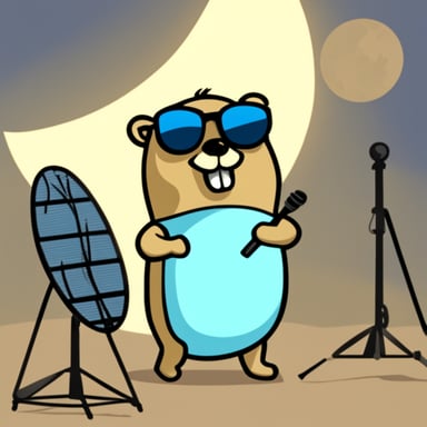 Go blue gopher wearing sunglasses looking at a satellite antenna.