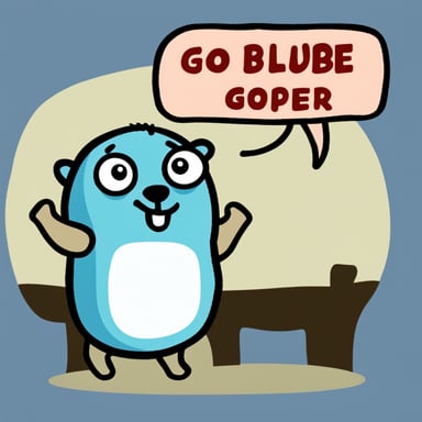 Go Blue Gopher with red text ABB in the middle.