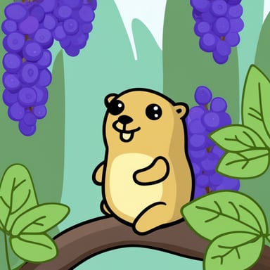 Go blue gopher sitting on a purple Sophora leaf.