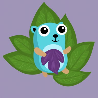 Go blue gopher sitting on a purple Sophora leaf.
