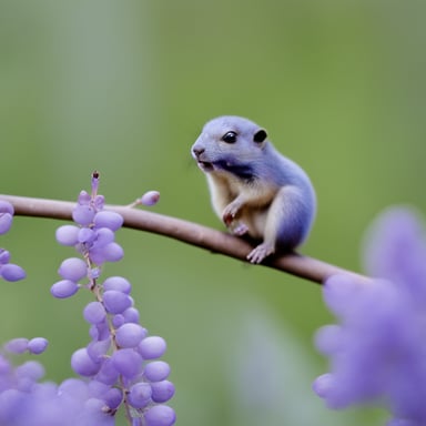 Go blue gopher sitting on a purple Sophora leaf.