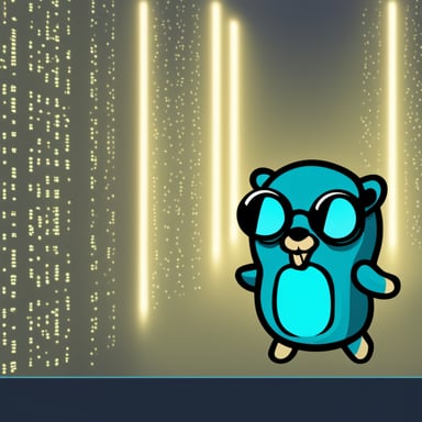 Go Blue Gopher as Neo in Matrix style.