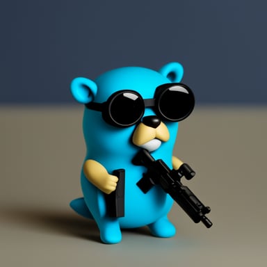 Go Blue Gopher as the Matrix style gopher with lots of guns.