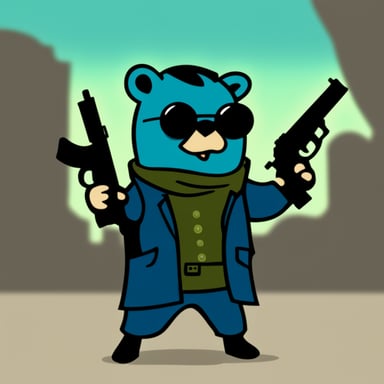 Go Blue Gopher as the Matrix style gopher with lots of guns.