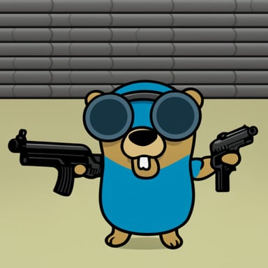 Go Blue Gopher as the Matrix style gopher with lots of guns.