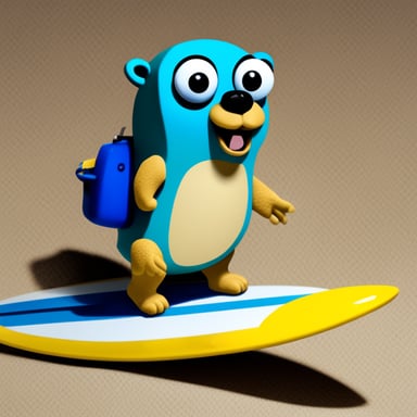 Go Blue Gopher with a surfboard.