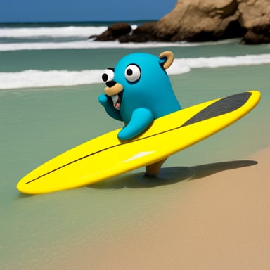 Go Blue Gopher with a surfboard.