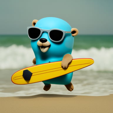 Go Blue Gopher with a surfboard.