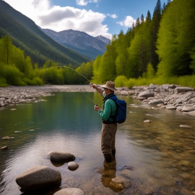 Go Blue Gopher fly fishing in the mountains.