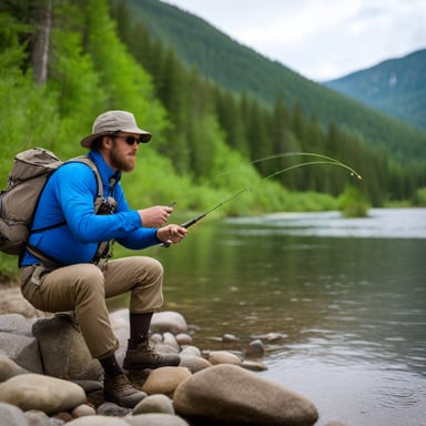 Go Blue Gopher fly fishing in the mountains.