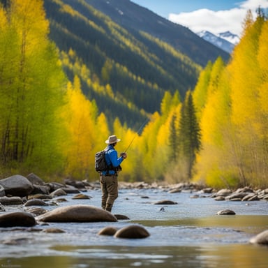 Go Blue Gopher fly fishing in the mountains.