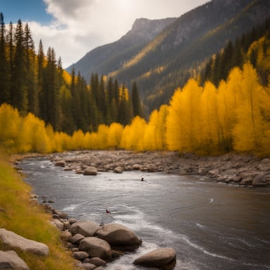 Go Blue Gopher fly fishing in the mountains.