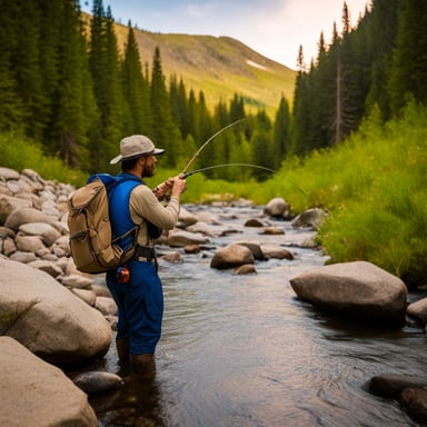 Go Blue Gopher fly fishing in the mountains.