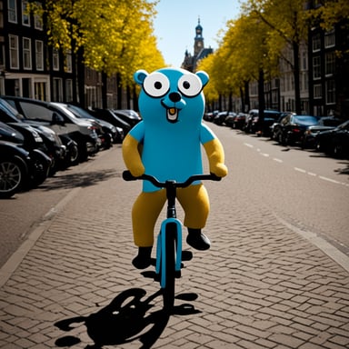 Go blue gopher in Amsterdam cycling.
