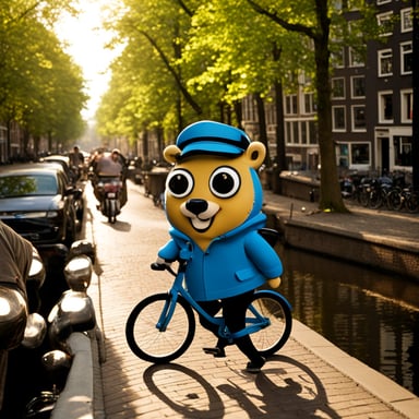 Go blue gopher in Amsterdam cycling.