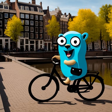 Go blue gopher in Amsterdam cycling.