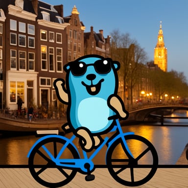 Go blue gopher in Amsterdam cycling.