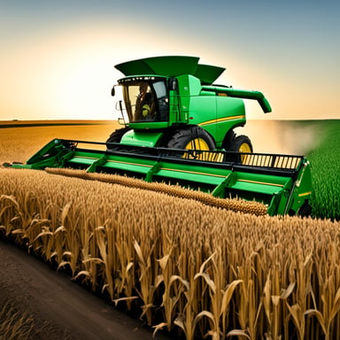 Farmer Go Blue Gopher harvesting corn on a John Deere combine tractor.