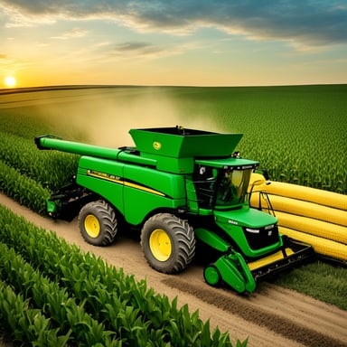 Farmer Go Blue Gopher harvesting corn on a John Deere combine tractor.