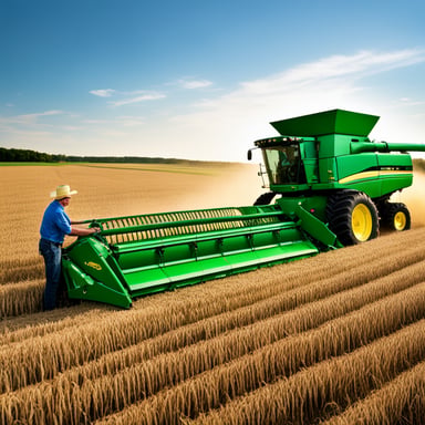 Farmer Go Blue Gopher harvesting corn on a John Deere combine tractor.