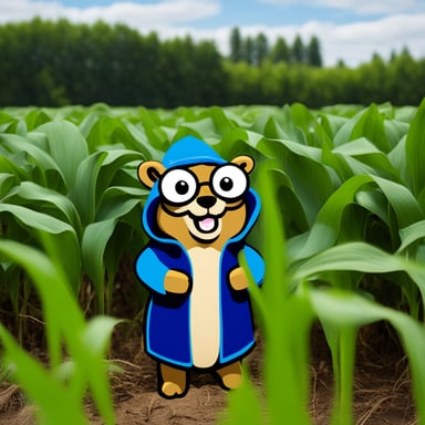 Go Blue Gopher in Rembrandt style in a corn field.