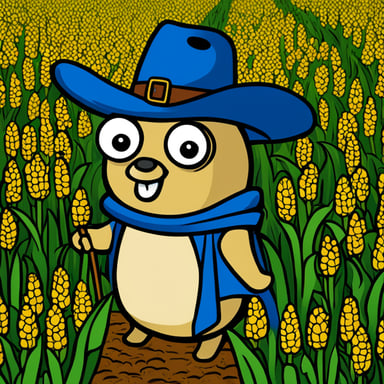 Go Blue Gopher in Rembrandt style in a corn field.
