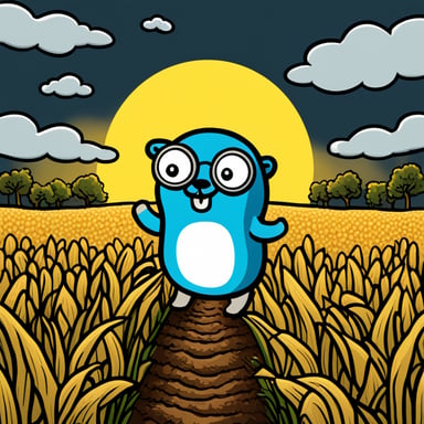 Go Blue Gopher in Rembrandt style in a corn field.