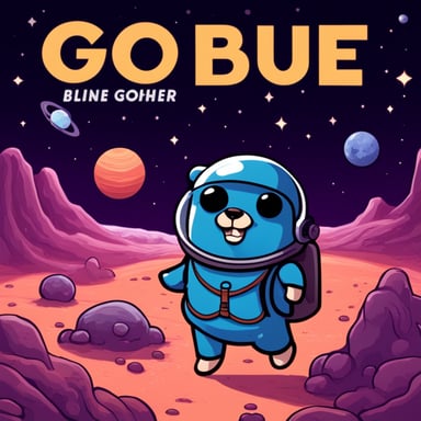 Go Blue Gopher as a space adventurer explores the vast universe, facing unknown challenges and discovering new worlds.