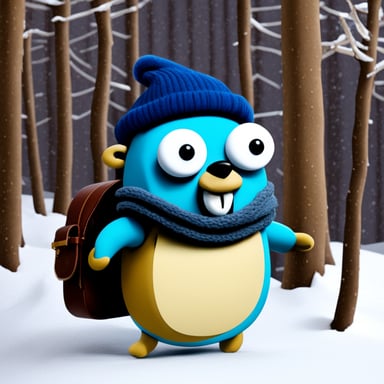 Go Blue Gopher, with a long guru white beard, embarks on an adventure.