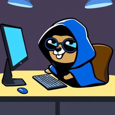 Go Blue Gopher as a Jedi is seen hacking on a computer while wearing a black hoodie.