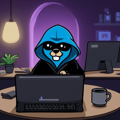 Go Blue Gopher as a Jedi is seen hacking on a computer while wearing a black hoodie.